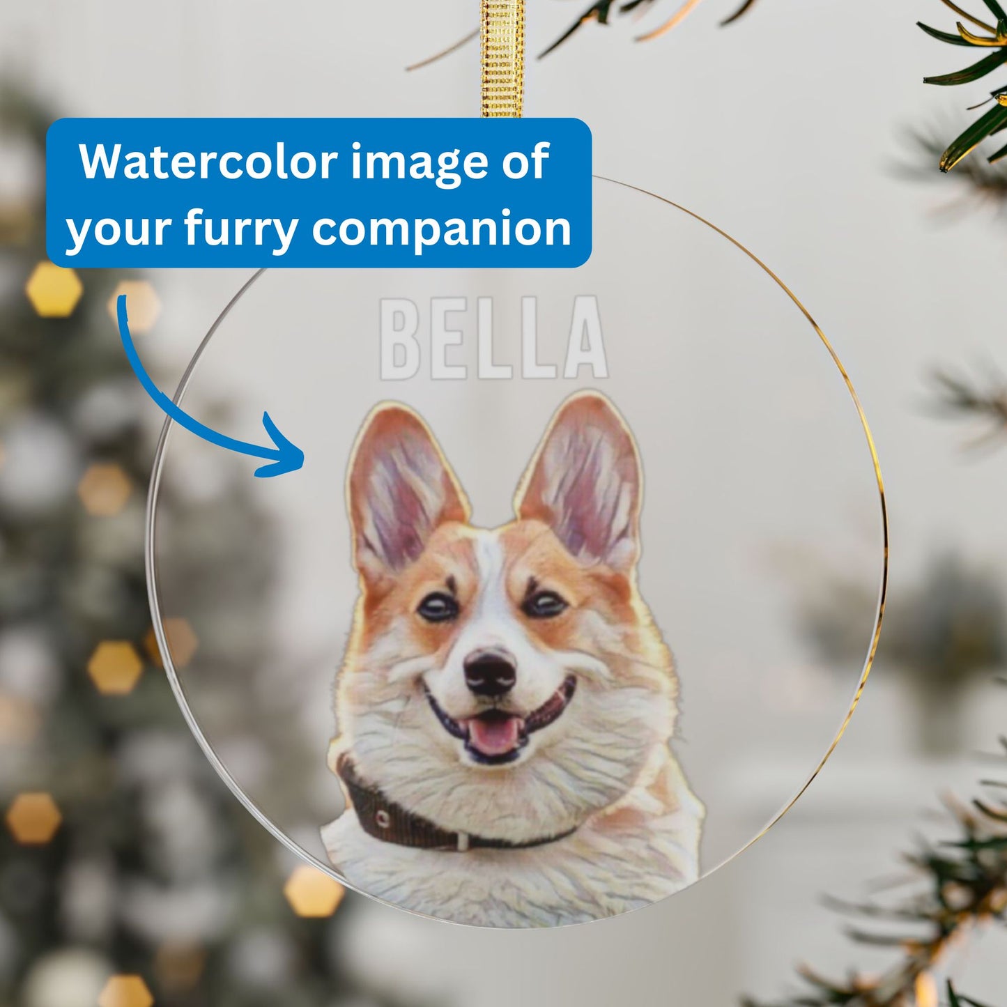 Personalized Watercolor Dog Acrylic Christmas Ornament: Customized Pet Keepsake