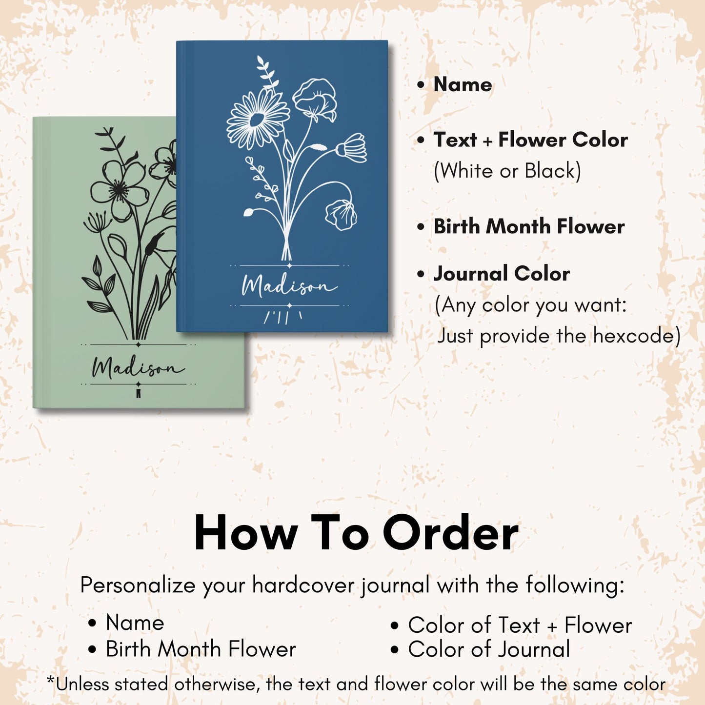Personalized Birth Month Flower Hardcover Journal