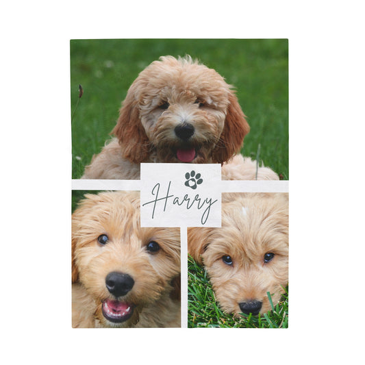 Custom Dog Photo Collage Velveteen Plush Blanket - 3 Photos