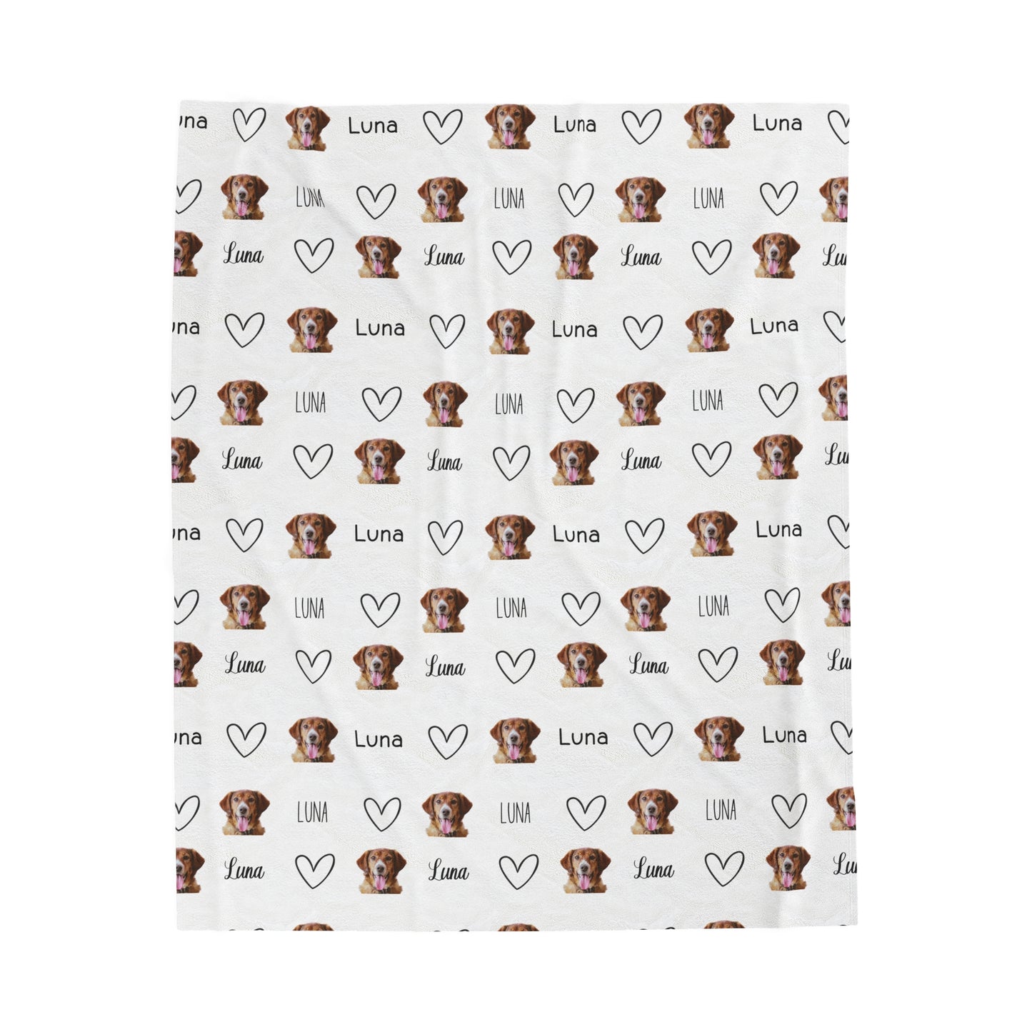 Custom Dog Face Velveteen Plush Blanket - Repeating Pattern