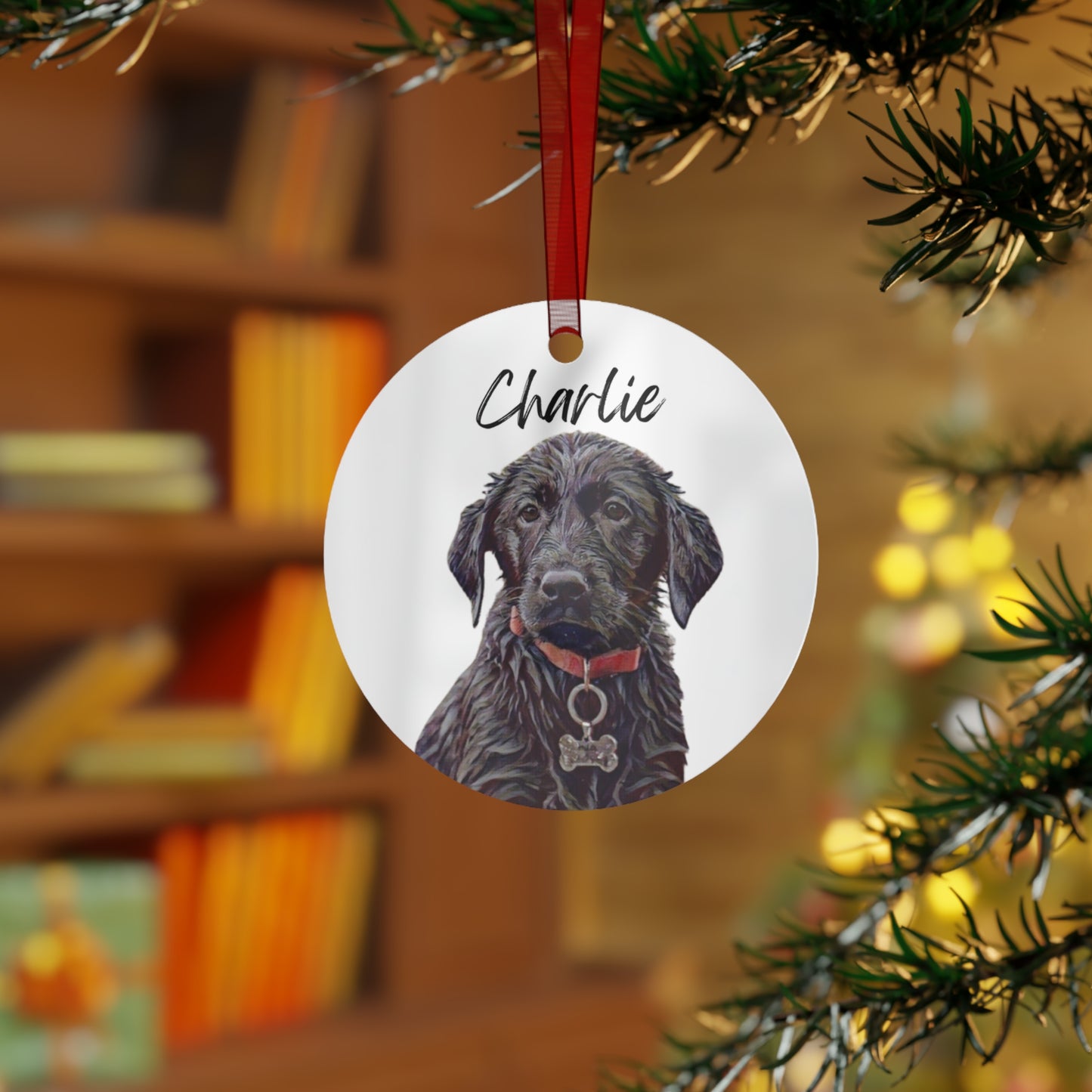 Personalized Watercolor Dog Portrait Memorial Metal Christmas Ornament: Customized With Your Dog