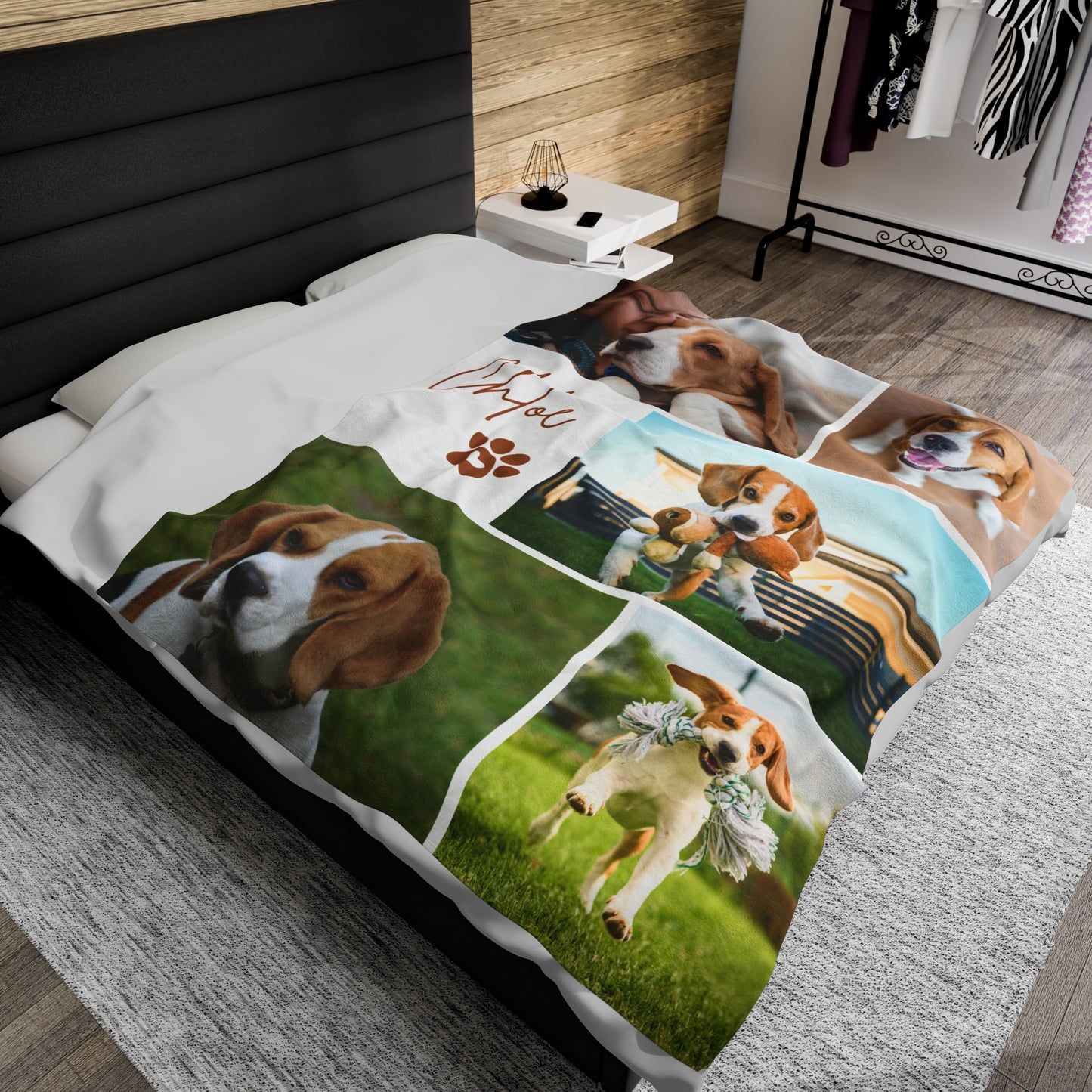 Custom Dog Photo Collage Velveteen Plush Blanket - 5 Photos