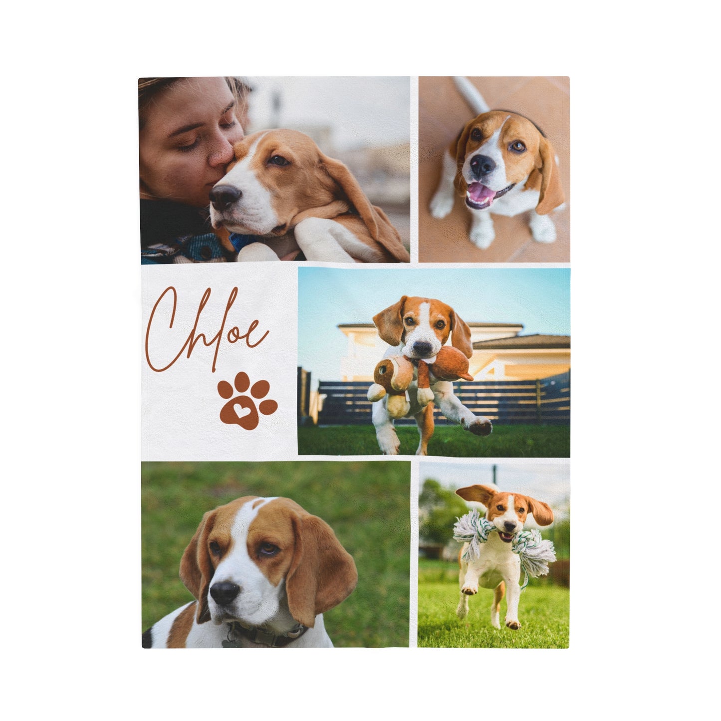 Custom Dog Photo Collage Velveteen Plush Blanket - 5 Photos