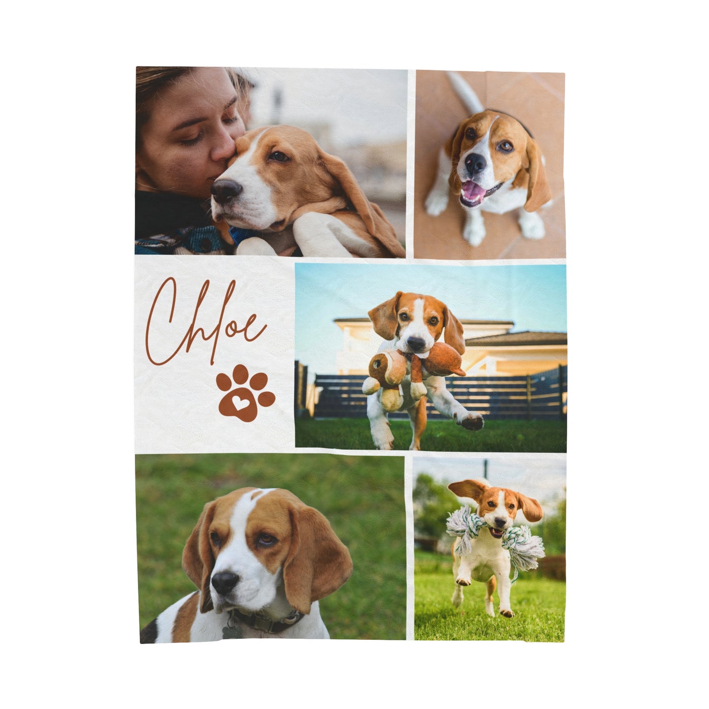 Custom Dog Photo Collage Velveteen Plush Blanket - 5 Photos