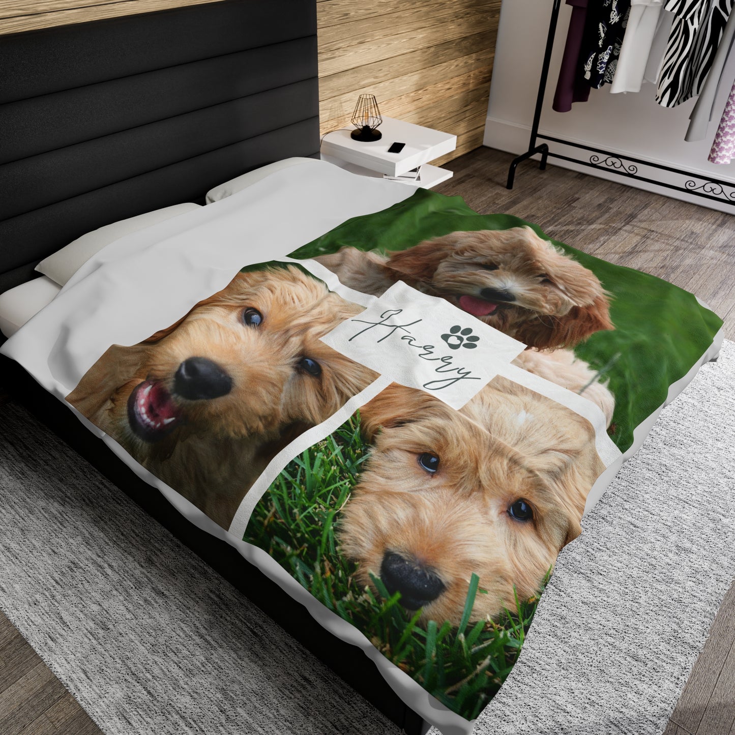 Custom Dog Photo Collage Velveteen Plush Blanket - 3 Photos