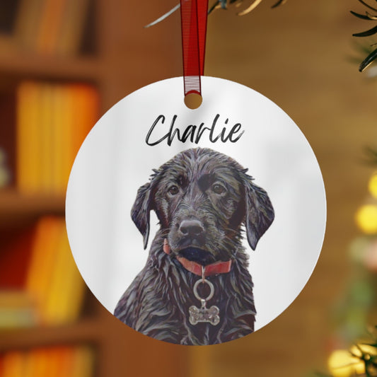 Personalized Watercolor Dog Portrait Memorial Metal Christmas Ornament: Customized With Your Dog