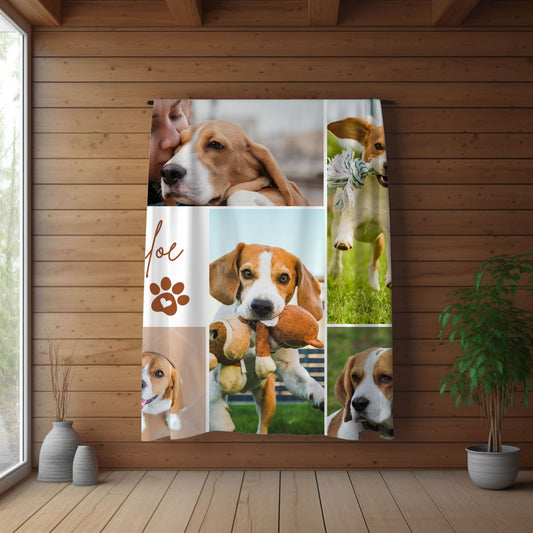 Custom Dog Photo Collage Velveteen Plush Blanket - 5 Photos