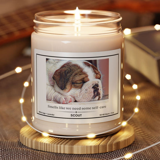 Personalized Scented Soy Candle: Watercolor Dog Themed Self-Care Candle - 'Smells Like We Need Some Self-Care'