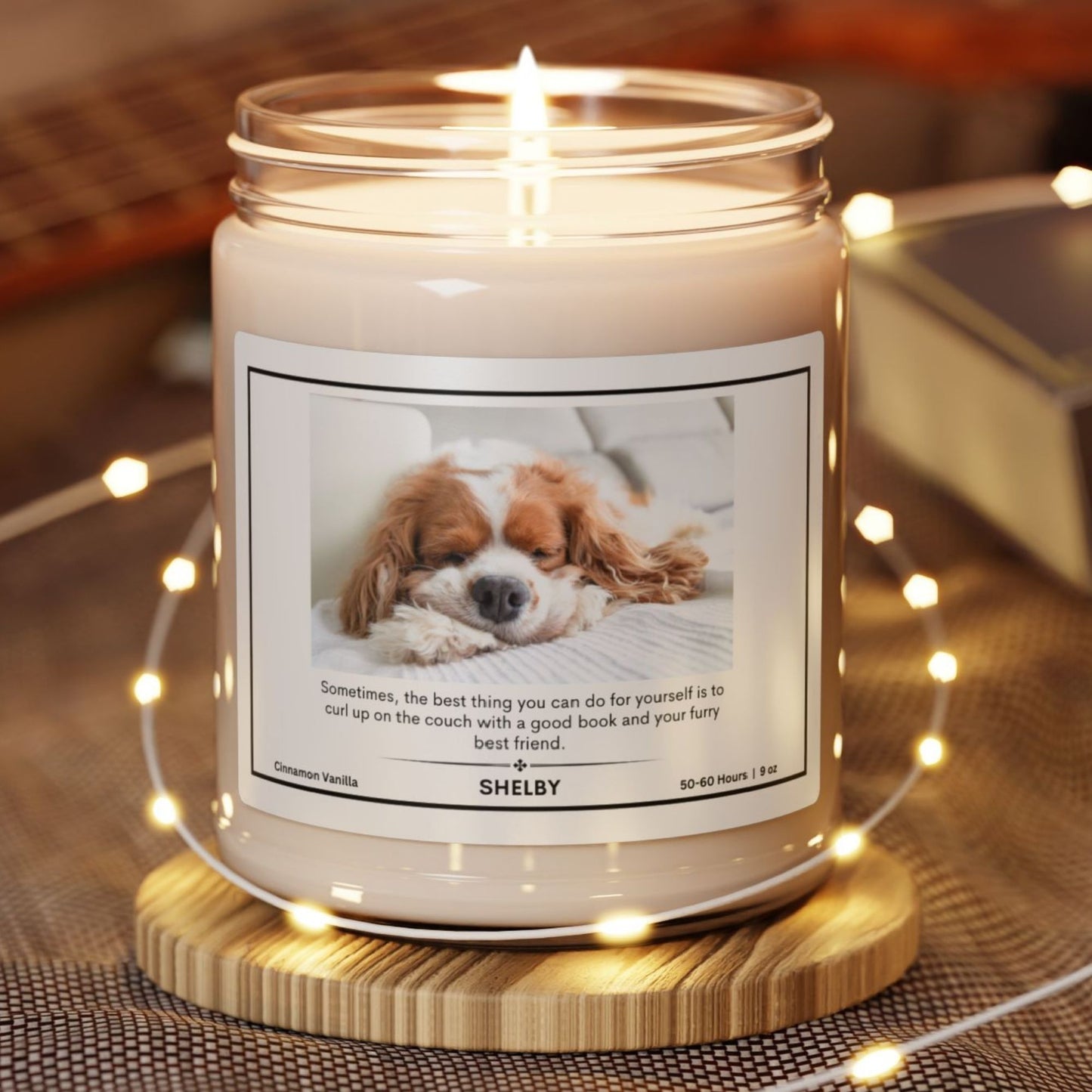 Personalized Scented Soy Candle: Cozy Dog Themed Self-Care Candle - Hygge and Well Being