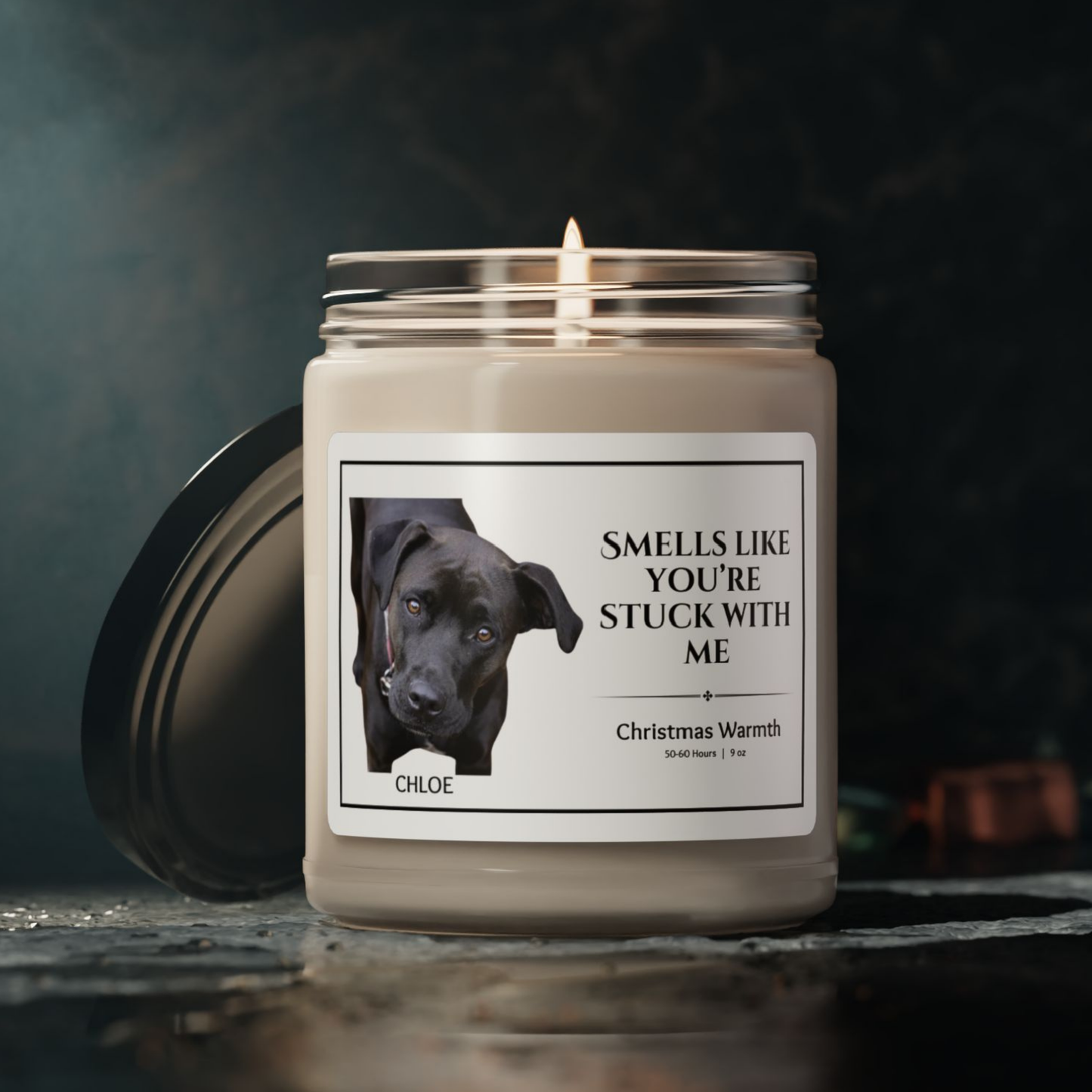 Personalized Scented Soy Candle: Dog Themed Self-Care Candle - 'Smells Like You're Stuck With Me'