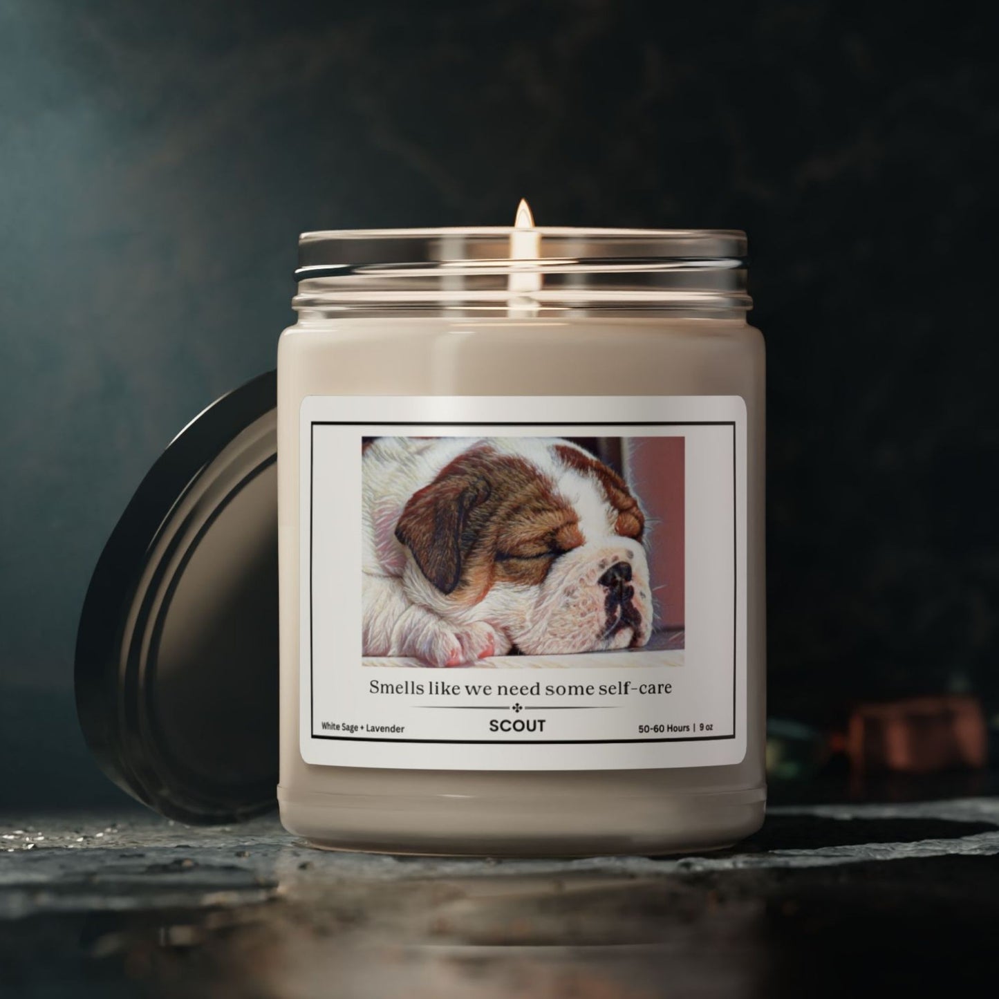 Personalized Scented Soy Candle: Watercolor Dog Themed Self-Care Candle - 'Smells Like We Need Some Self-Care'