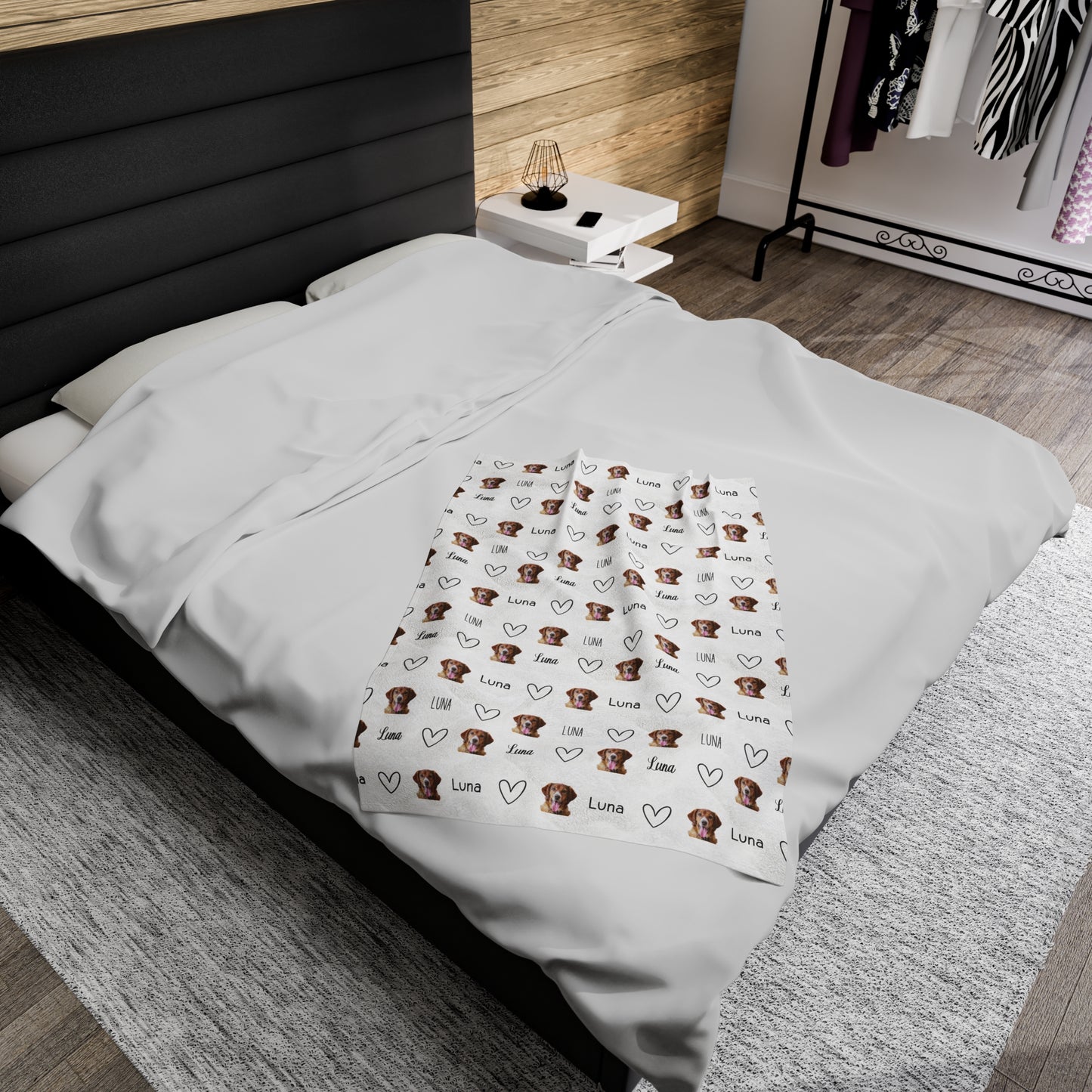 Custom Dog Face Velveteen Plush Blanket - Repeating Pattern