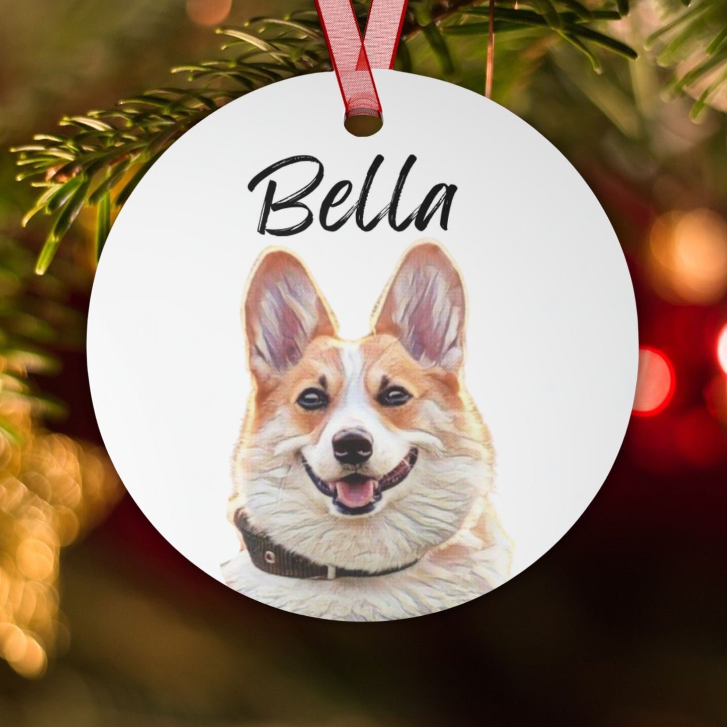 Custom Watercolor Dog Portrait Metal Christmas Ornament: Personalized Dog Photo Gift