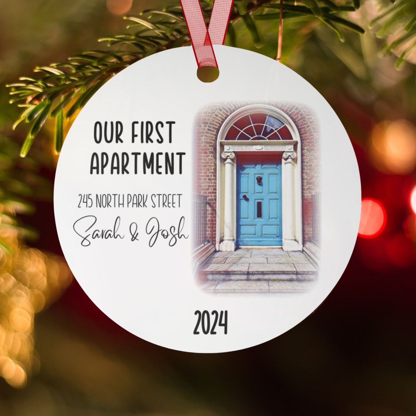 Our First Apartment Watercolor Metal Christmas Ornament: Custom New Home