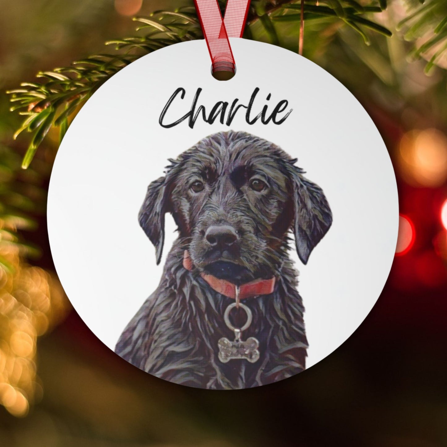 Personalized Watercolor Dog Portrait Memorial Metal Christmas Ornament: Customized With Your Dog