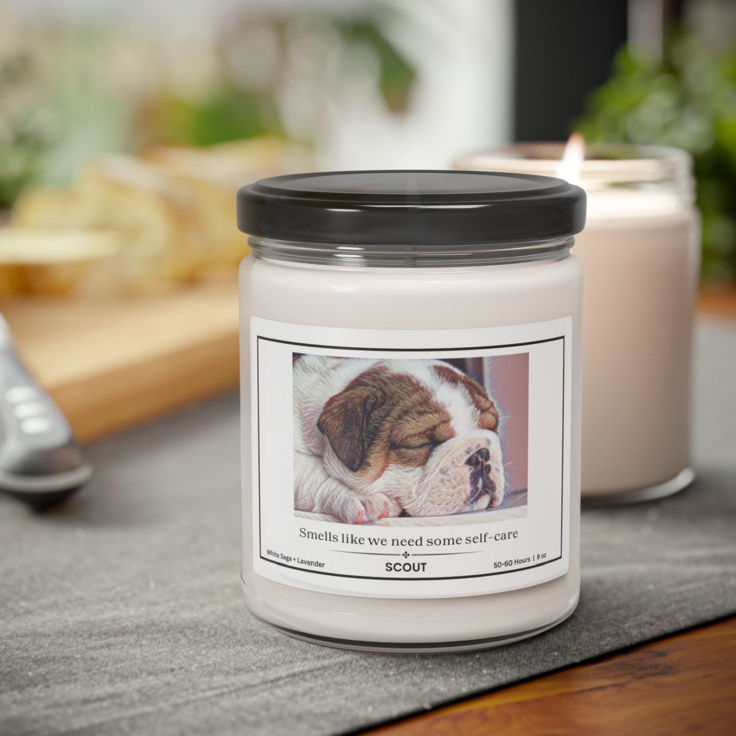 Personalized Scented Soy Candle: Watercolor Dog Themed Self-Care Candle - 'Smells Like We Need Some Self-Care'