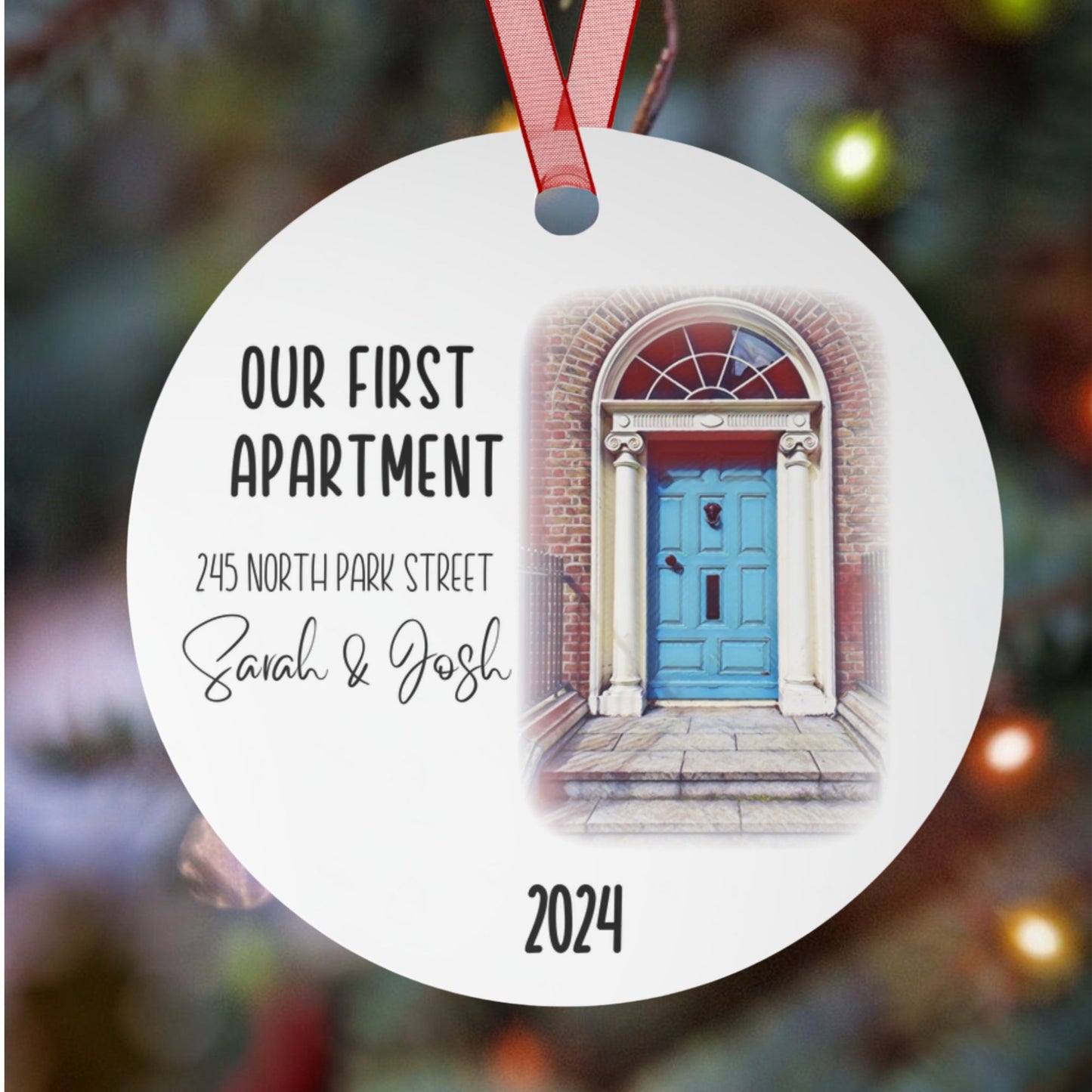 Our First Apartment Watercolor Metal Christmas Ornament: Custom New Home