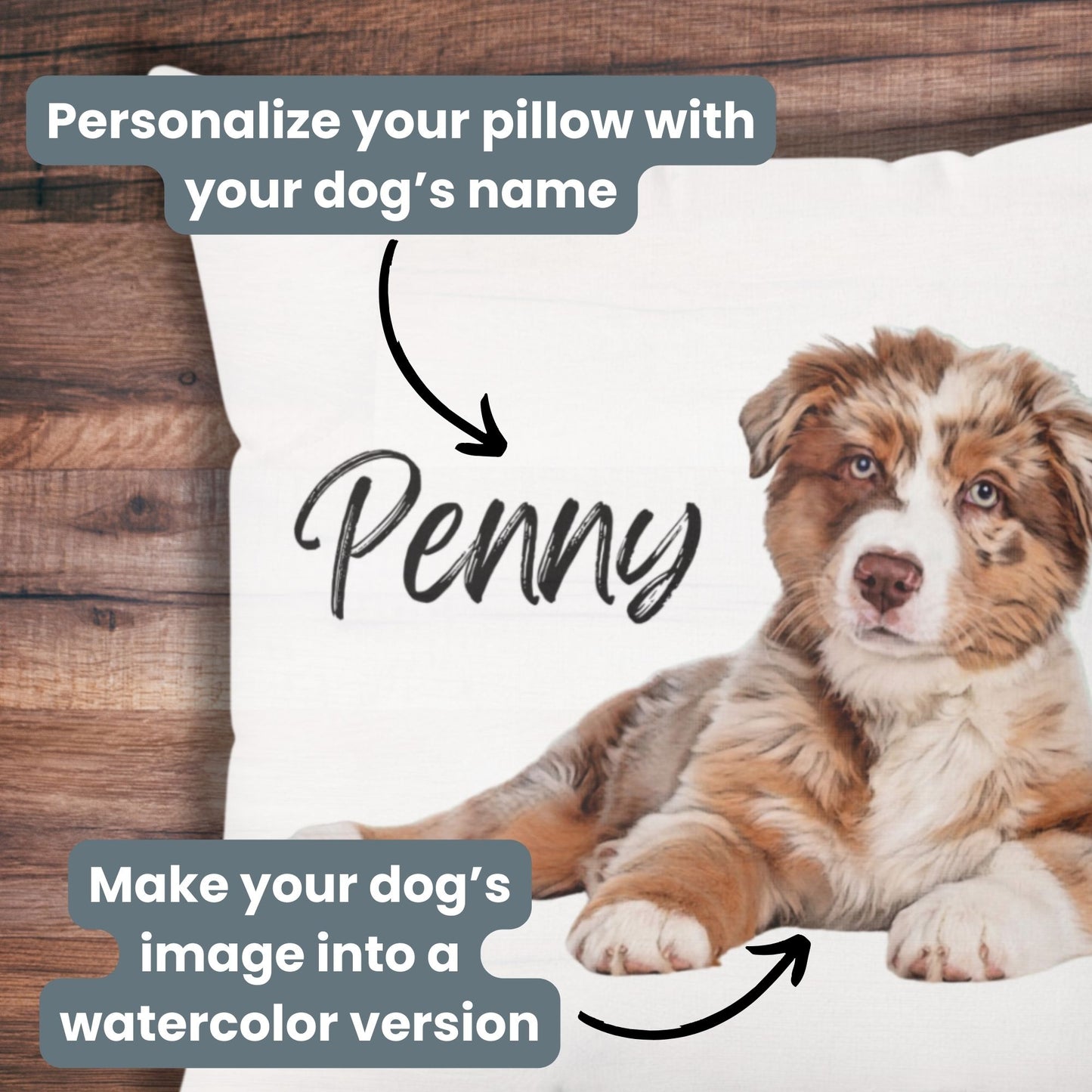 Personalized Dog Photo Pillow: Watercolor Dog (Sitting On Its Side)