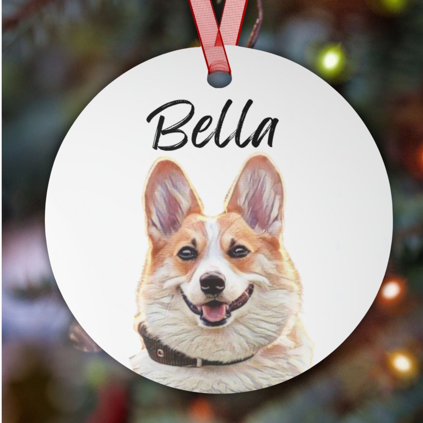Custom Watercolor Dog Portrait Metal Christmas Ornament: Personalized Dog Photo Gift
