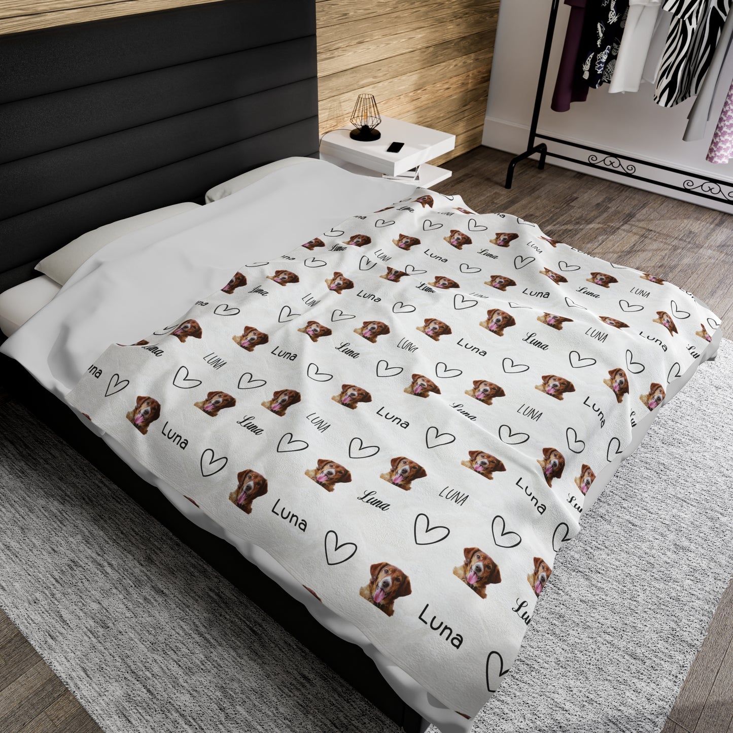 Custom Dog Face Velveteen Plush Blanket - Repeating Pattern