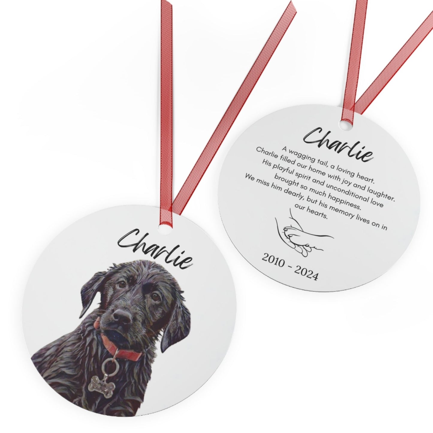 Personalized Watercolor Dog Portrait Memorial Metal Christmas Ornament: Customized With Your Dog