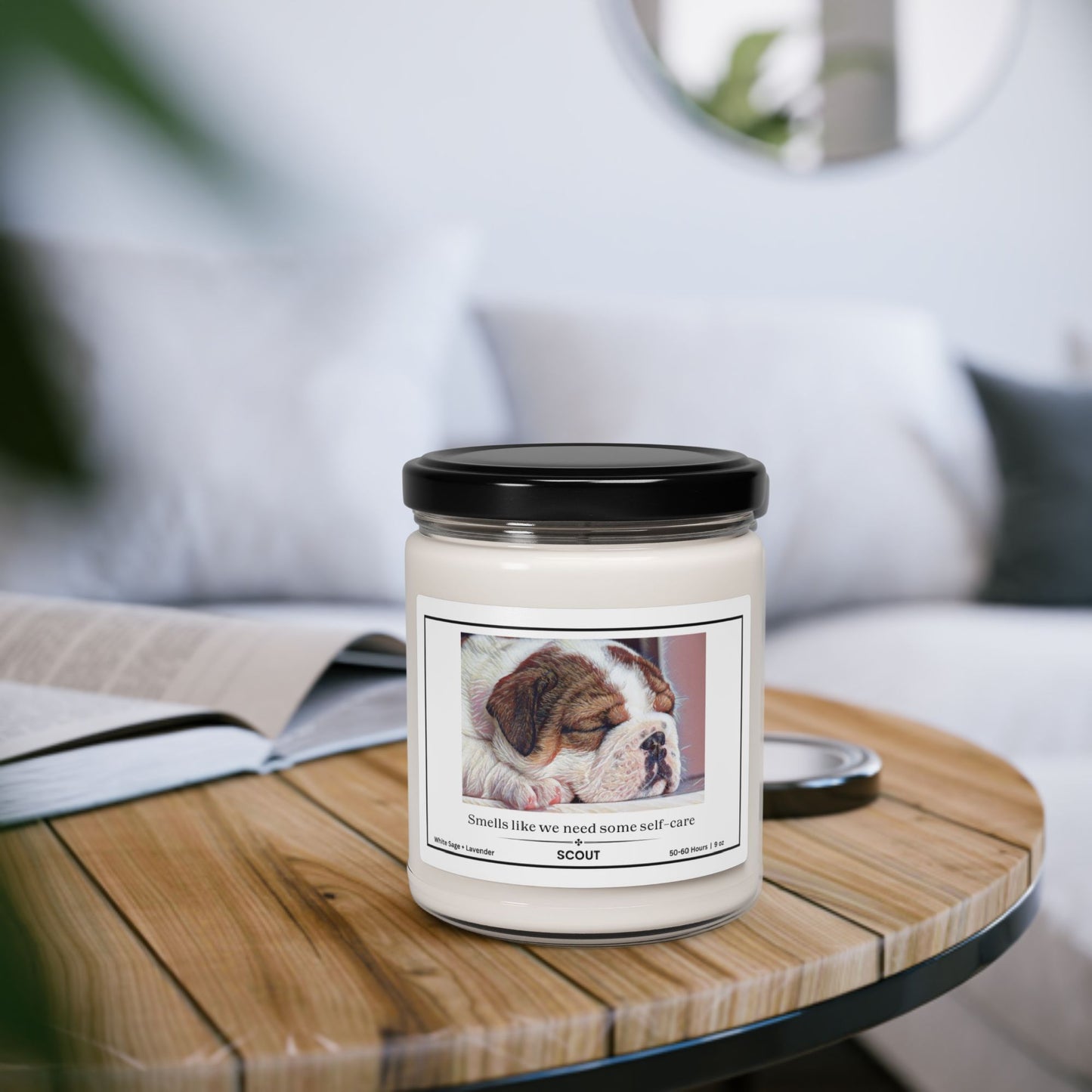 Personalized Scented Soy Candle: Watercolor Dog Themed Self-Care Candle - 'Smells Like We Need Some Self-Care'