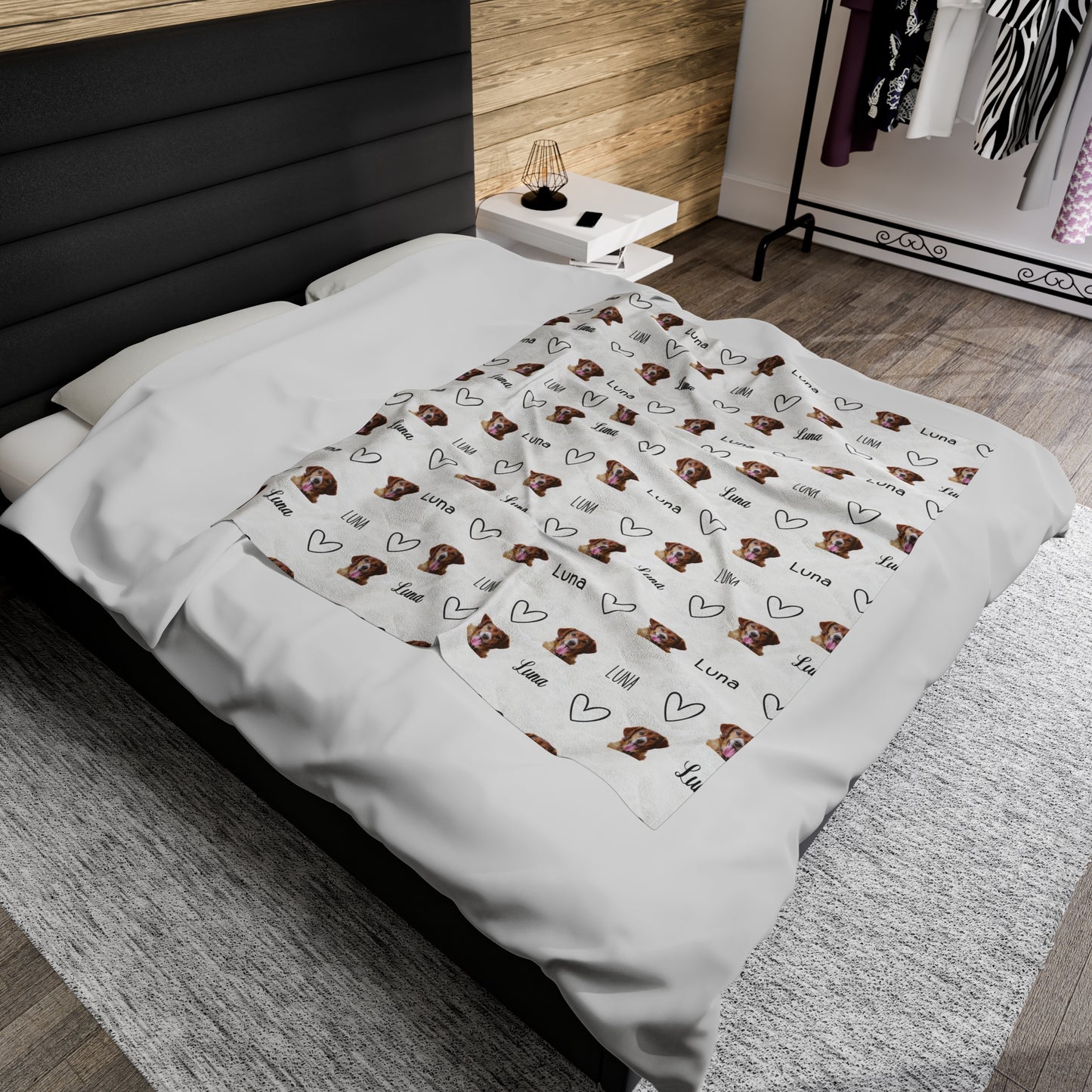 Custom Dog Face Velveteen Plush Blanket - Repeating Pattern