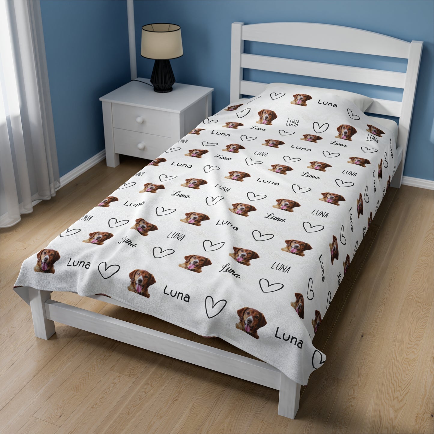 Custom Dog Face Velveteen Plush Blanket - Repeating Pattern