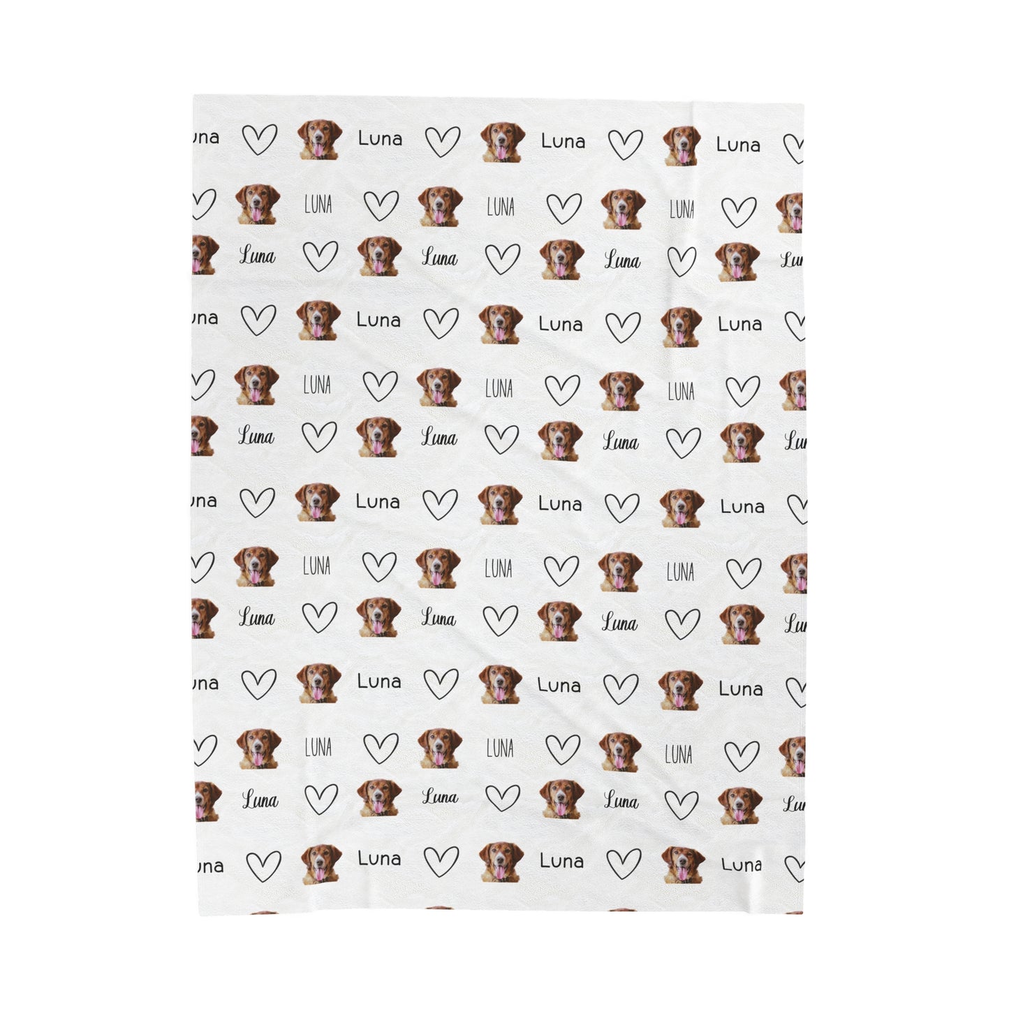 Custom Dog Face Velveteen Plush Blanket - Repeating Pattern