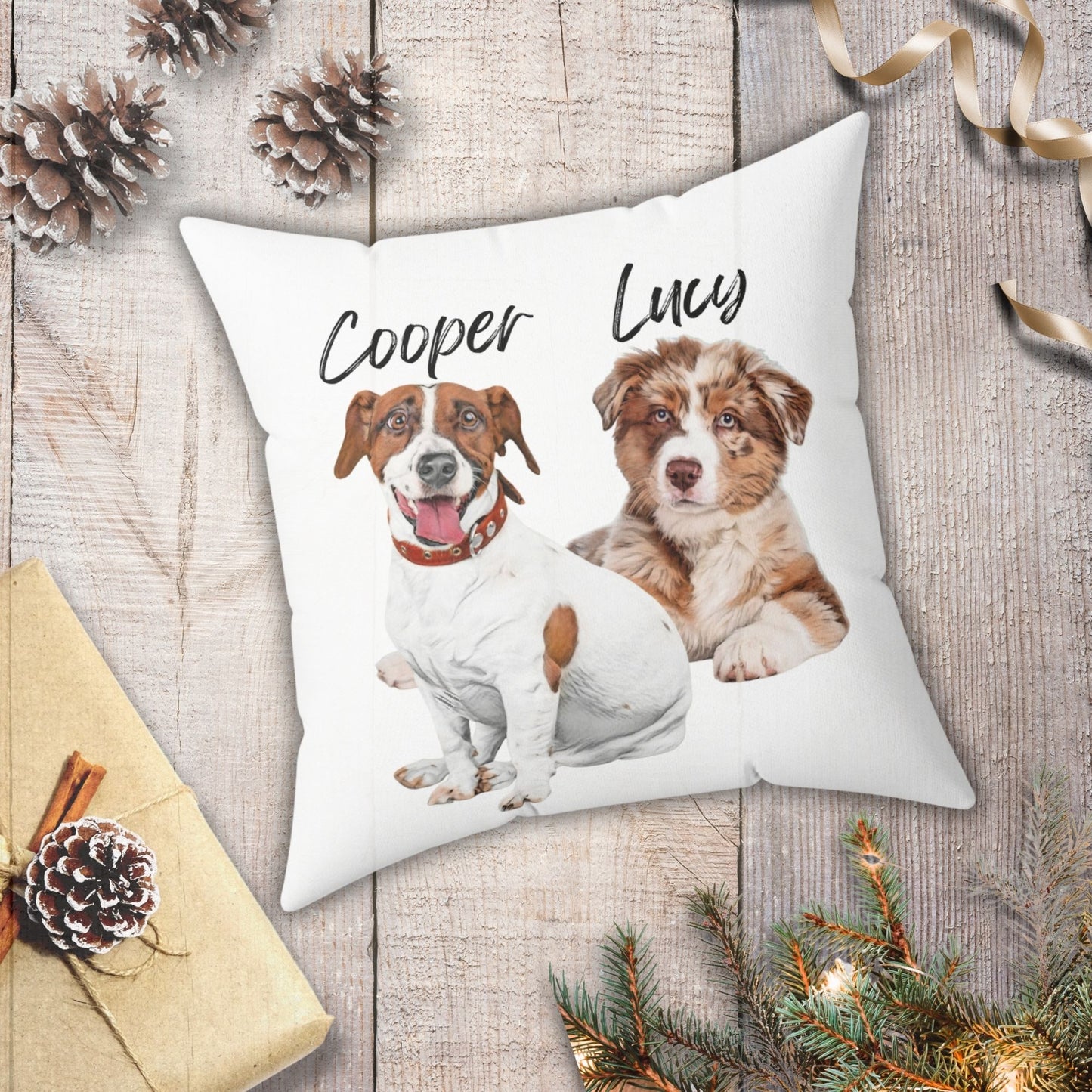 Personalized Two Dogs Photo Pillow: Watercolor Dogs