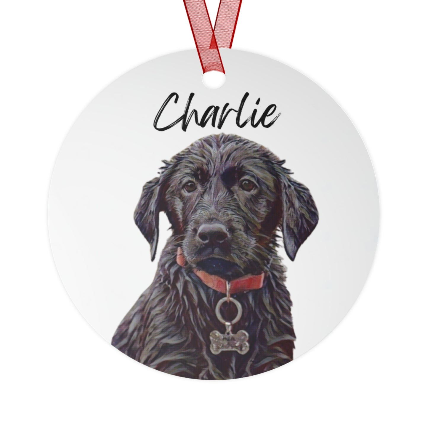 Personalized Watercolor Dog Portrait Memorial Metal Christmas Ornament: Customized With Your Dog