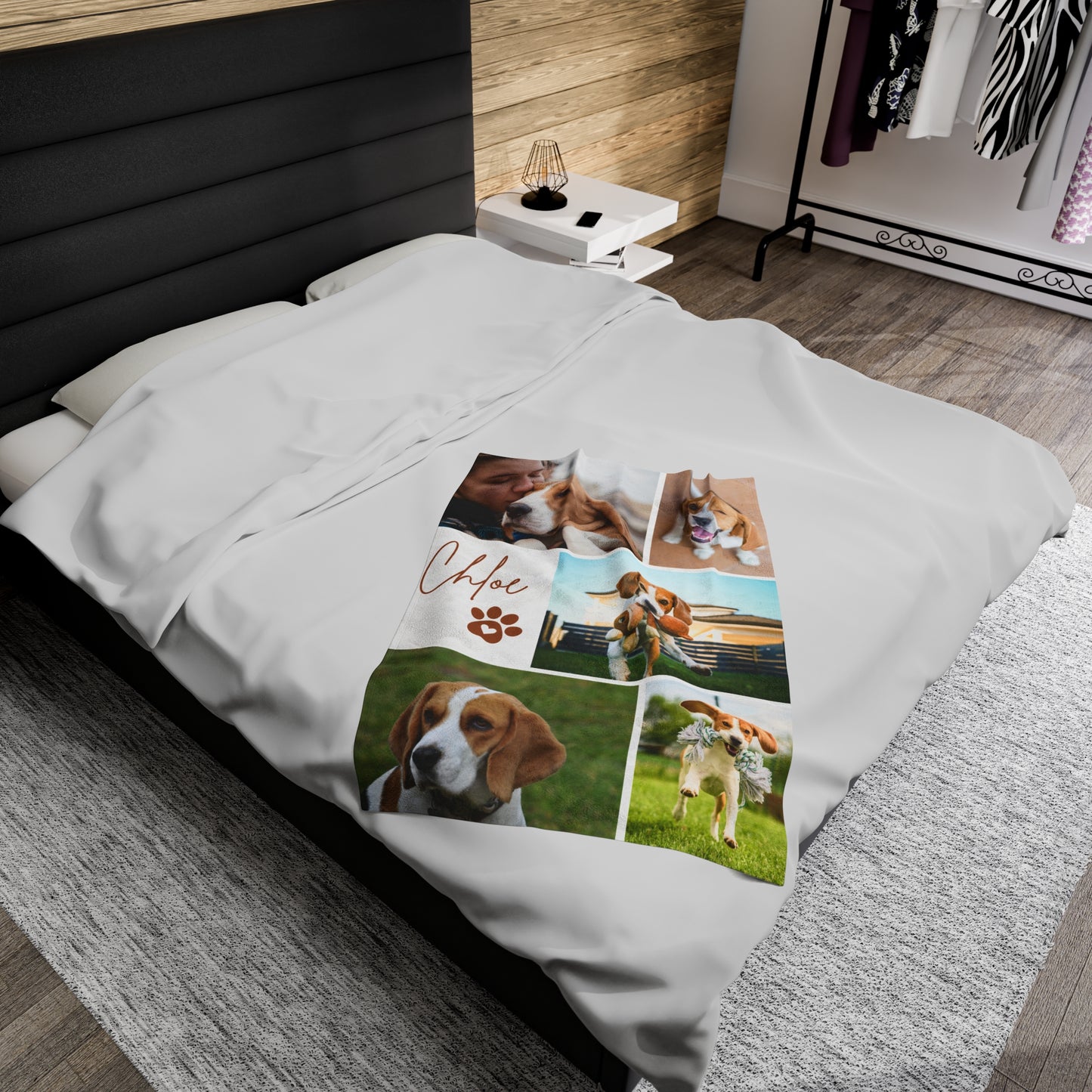 Custom Dog Photo Collage Velveteen Plush Blanket - 5 Photos