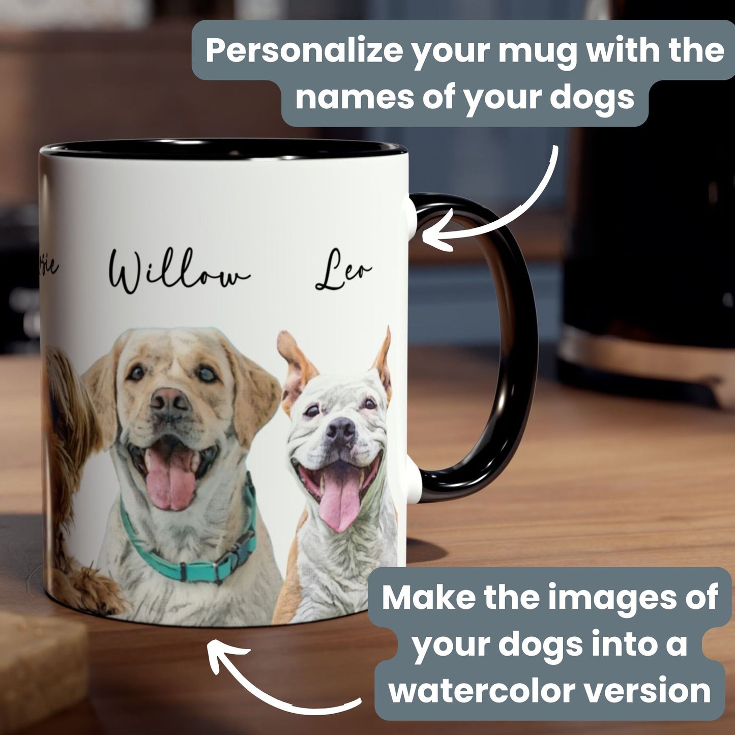 Personalized Watercolor Dog Images Mug - Up to 5 Dogs